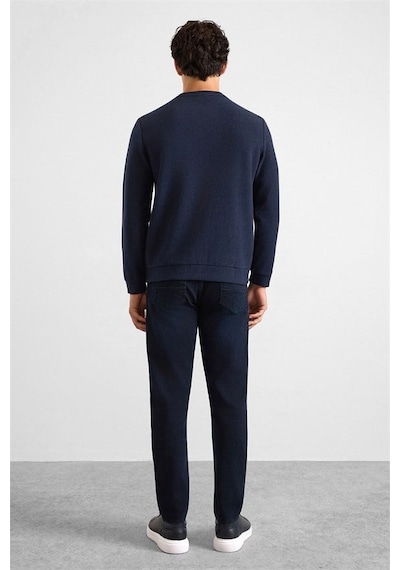 Süvari Lacivert Regular Düz Baskısız Selanik Bisiklet Yaka Sweatshirt Ssw2013700003-m09