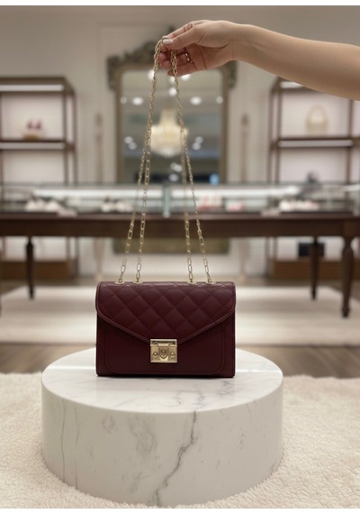 Addy Bordo Desenli Gold Detaylı Omuz Çantası E18 B12 Bordo