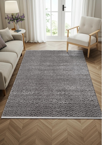 Feel Fl010z Gri Halı Modern Desenli Akrilik Tozu Az Pamuk Taban Salon Halısı Yatak Odası Koridor