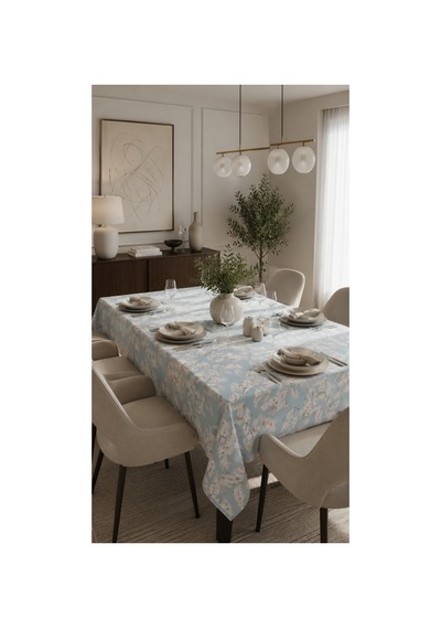 Duck Kumaş Sıvı Geçirmez Leke Tutmaz Masa Örtüsü Mavi - 875932665 Mavi