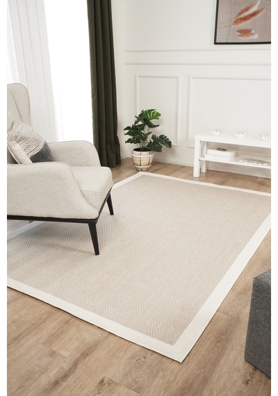 Mariesse Home Kolay Temizlenen Yıkanabilir Bordürlü Sisal Halı Hasır Dokulu Salon Yatak Odası Mutfak Oturma Odası Antre Koridor Halısı Sl-yolluk Krem