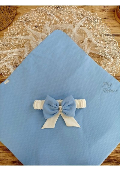 Yeni Sezon Özel Tasarım Bebek Kundağı Unisex Bebek Dış Kundak Battaniyesi Dantelli Hastane Çıkışı Mavi