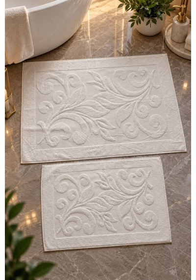 Bambu Jakar Desenli 2'li Banyo Seti Yumuşacık Tuşe Premium Dokuma %100 Bambu Ekru - 945189930 Ekru