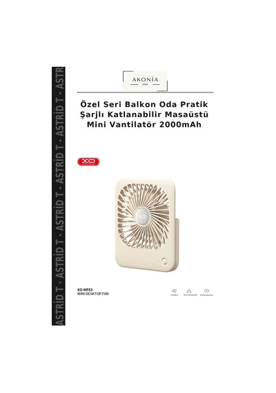 Özel Seri Balkon Oda Pratik Şarjlı Katlanabilir Masaüstü Mini Vantilatör 2000mah