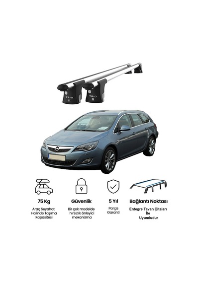 Trio-ıı Opel Astra Kombi 2010 Ve Sonrası Uyumlu Kilitli Ara Atkı 120cm Port Bagaj Tavan Barı