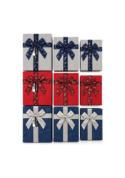 Ers 3pcs Kare Çizgili Mix Renkli Karton Hediye Kutusu Kurdelalı 19-17-15cm