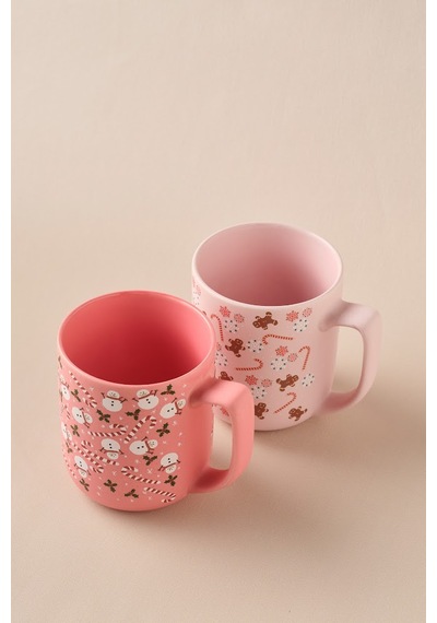 Karaca New Year Yılbaşı Gingerbread Soft Touch 2 Kişilik Kupa Seti 470 Ml Pembe