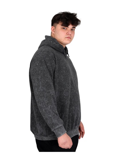 Mode Xl Büyük Beden Erkek Kapüşonlu Sweatshirt Asit Yıkama Interlok U24167 Gri Gri