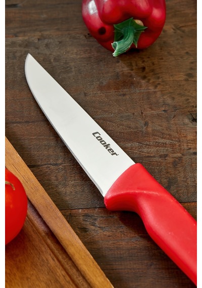 Cooker 29 Cm Paslanmaz Çelik Kasap Bıçağı Kırmızı Ckr4598