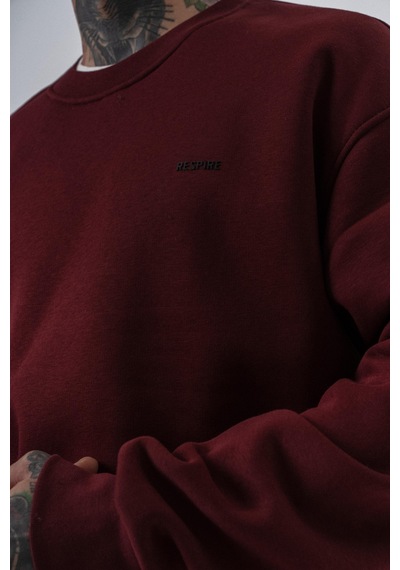 Erkek Respire Yazı Detaylı Basic Oversize Sweatshirt Bordo
