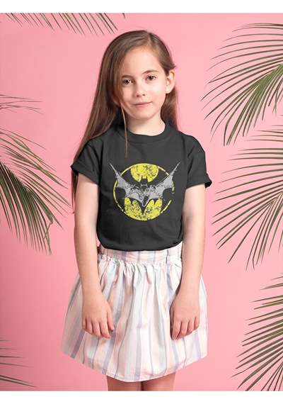 Sevbano Batman Logo Baskılı Unisex Film Çocuk Tişört 1-12 Yaş SIYAH