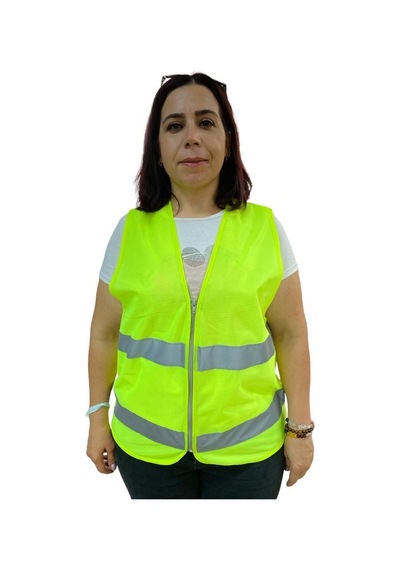 Fermuarlı Sarı İkaz Yeleği XL Beden 59 cm