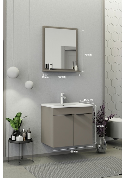Biani Fix Arya 65 Cm Banyo Dolabı,Seramik Lavabolu, Aynalı,Lavabo Dahil,Mdf,Latte Biani Fix Arya 65 Cm Banyo Dolabı,Seramik Lavabolu, Aynalı,Lavabo Dahil,Mdf,Latte