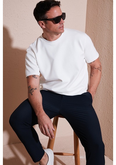 Buratti Pamuklu Regular Fit Bisiklet Yaka Basic Erkek T Shirt 5902772 Ekru