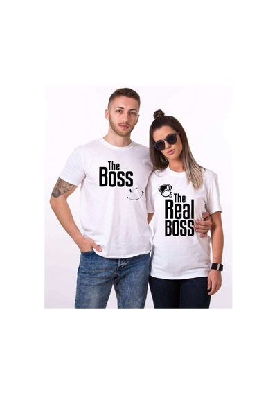 Tshirthane The Boss The Realboss Sevgili Kombinleri Tshirt Beyaz