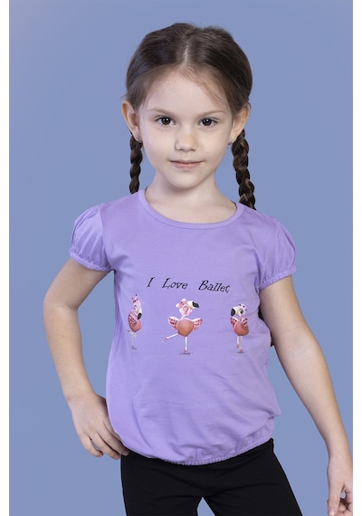 Toontoy Kids Toontoy Kız Çocuk Lastikli Büzgü Detaylı Baskılı Tişört Lila