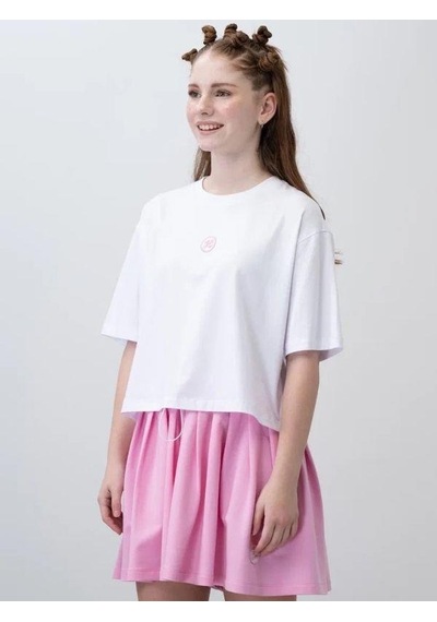 Zekids Kız Çocuk Pileli Şort T-shirt Tasarım Takım-15778 Beyaz