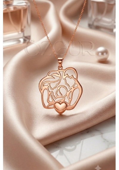 925 Ayar Gümüş Anne Bebek Figürlü Kolye Rose Gold
