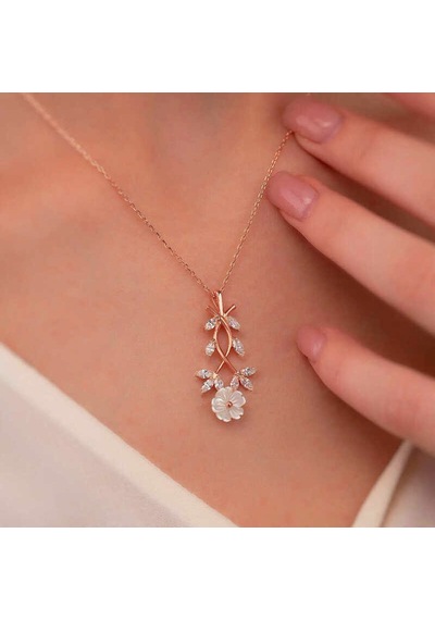 Gümüş Beyaz Bahar Çiçeği Kolye (551175805)