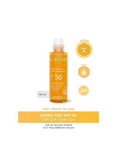 Yüksek Korumalı Güneş Koruyucu Yağ Organik Kayısı Yağı İçeren Spf 50 + 150 Ml