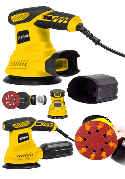 Steiner 700w 6 Kademe Devir Ayarlı 125mm Toz Toplama Sistemli Eksantrik Zımpara Makinesi Sarı