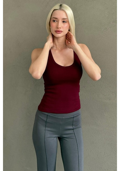 Madmext Bordo Basic Vücuda Oturan Kolsuz Kadın Atlet Mg2639 Bordo