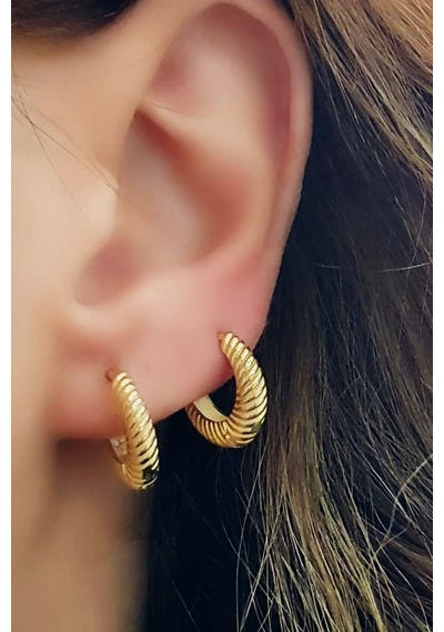 Altın Işçiliğinde Gümüş Burgu Halka Küpe 1 Cm Çap N11.10947