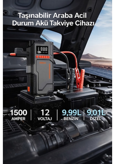 10000 Mah Akü Takviye & Hava Kompresörü 150 Psı Dijital Şarjlı Lastik Şişirme Cihazı