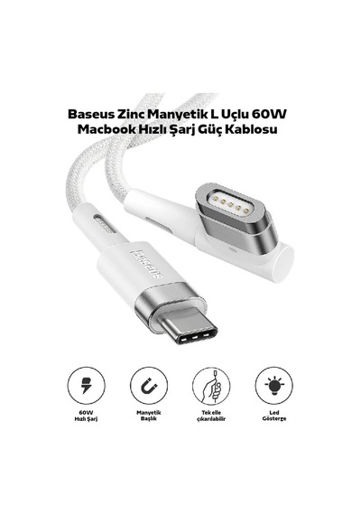 Baseus Zinc Manyetik L Uçlu 60w Macbook Hızlı Şarj Güç Kablosu 2m- 5775