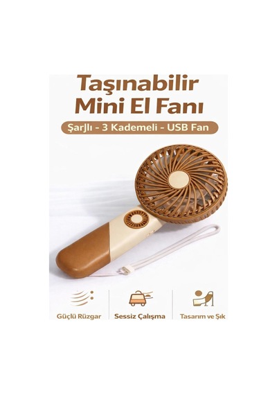 Taşınabilir Mini El Fanı Şarjlı 3 Kademeli Usb Fan Sessiz Güçlü Rüzgar Vantilatör