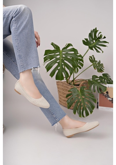 Nesilshoes Nesil Shoes Sdf 243 Ten Triko Taşlı Kadın Babet