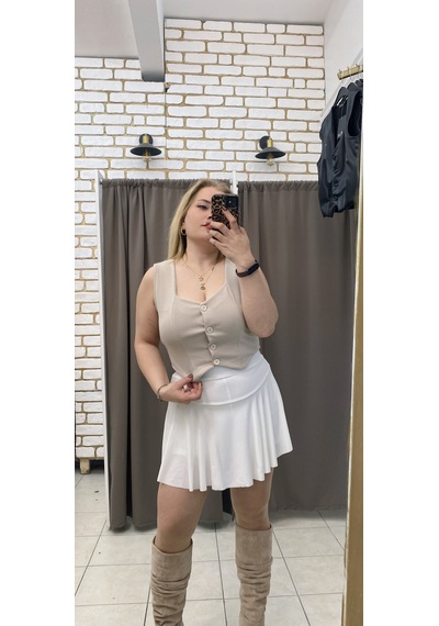Krep Kısa Yelek Bej