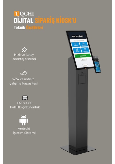 27 İnç Fhd Dokunmatik Ayaklı Self Servis Ödeme Ve Sipariş Kiosku Android 11