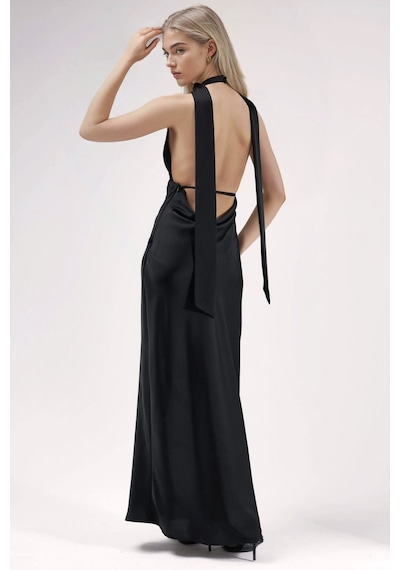 Hiccup V Yaka Bodycon Maxi Elbise Siyah