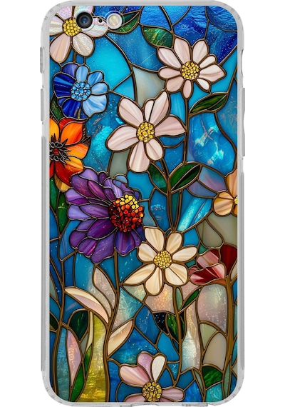 Printify Apple Uyumlu iPhone 6 Plus İle  Vitray Mavi Bahar Tasarımlı Şeffaf Silikon Kılıf Şeffaf