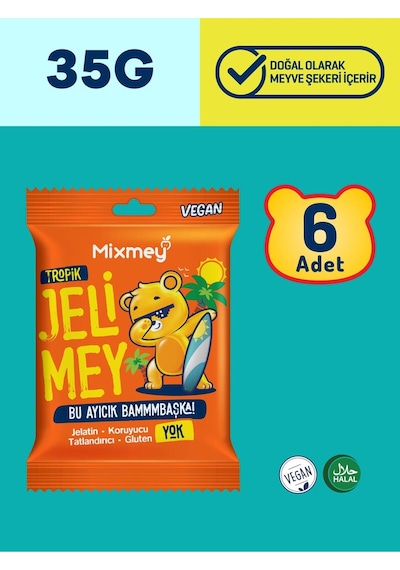 Jelimey Tropik Jelatinsiz Vegan Tropik Lezzet Gummy Bear Ayıcık 6 x 35 G