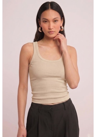 Fit Women Pamuklu Kadın Fitilli Görünümlü Kalın Askılı Basic Atlet 4624-bej