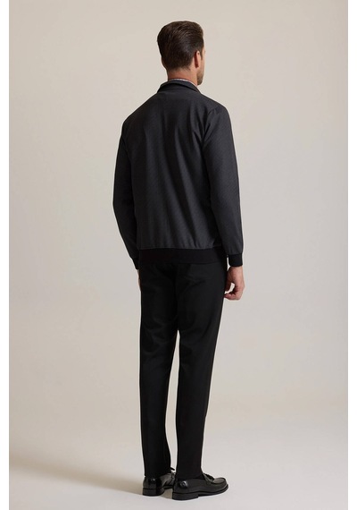 Ysf Erkek Siyah Fermuarlı Desenli Sweatshirt