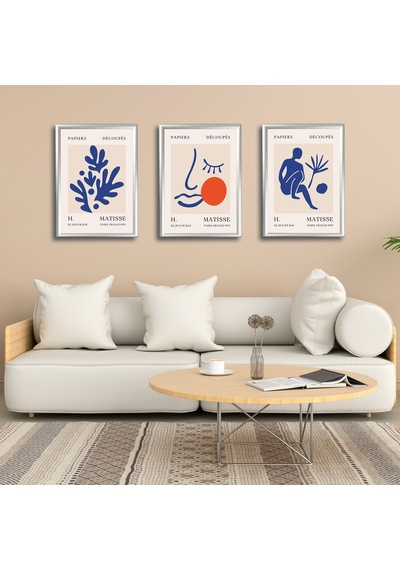 Henri Matisse 3'lü Alüminyum Çerçeveli Poster Seti - Önden Açılır A3 Açılır Kapanır Çerçeve Seti Papiers Découpés, Gümüş