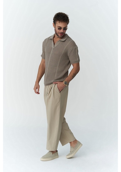 Mai Collection Mai Studios Co. Kenway Bağcık Detaylı Bej Erkek Pantolon Bej