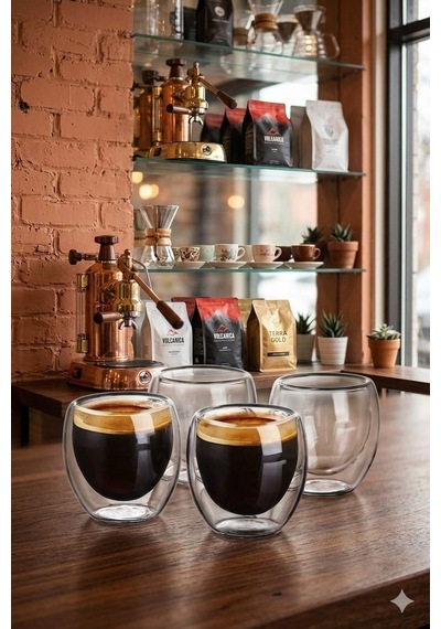 4 Lü Espresso Bardağı 80 Ml Kahve Bardağı Çift Cidarlı Bardak Şeffaf