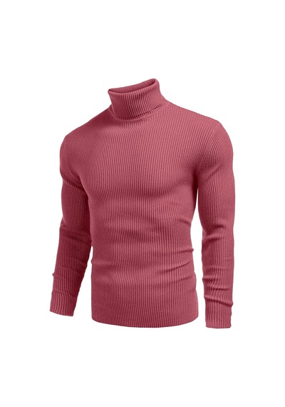 Polızeı Erkek Slim Fit Boğazlı Triko Kazak Esnek Dokulu Gülkurusu