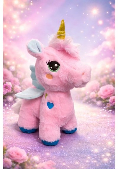 Kanatlı Boynuzlu Unicorn Pony Peluş Oyuncak 35 Cm Pembe