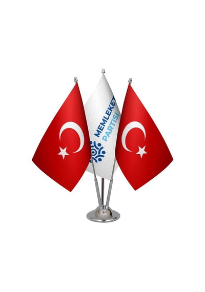 Masa Üstü Memleket Partisi Bayrağı Türk Bayrağı Üçlü Krom Direk M