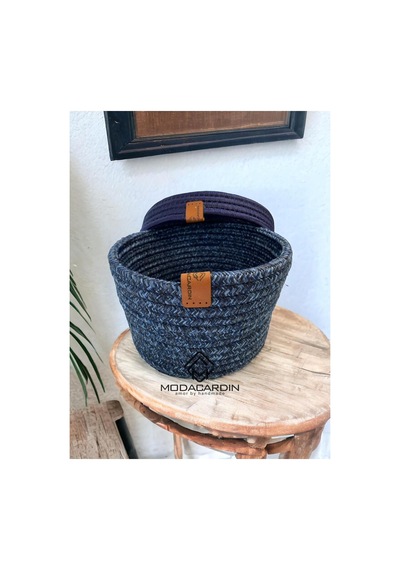 Hasır Jüt Sepet Oval Kapaklı Organizer Düzenleyici 30x20x10 Cm Kırçılmavi Kırçılmavi