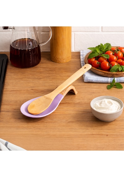 Porsima Pbt-718-3 Bambu Saplı Silikon Kirli Kepçe Kaşıklık Altlığı Kepçe Ve Kaşık Nihalesi Lila