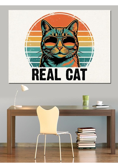 Ahşap Tablo Gözlüklü Cool Karizma Kedi Portresi