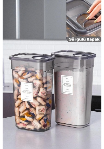 80 Parça Mega Erzak Bakliyat Baharatlık Saklama Kabı Seti - Hava Geçirmez Kapaklı Kiler Düzenleyici Gri - 749300731 Gri