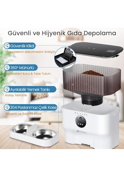 Petfit Catmax Pro Plus 5l Wi-fi Kameralı Çift Kase Akıllı Otomatik Kedi Köpek Mama Kabı Besleme Ünitesi Sesli Komut+çelik Kase+app Kontrol
