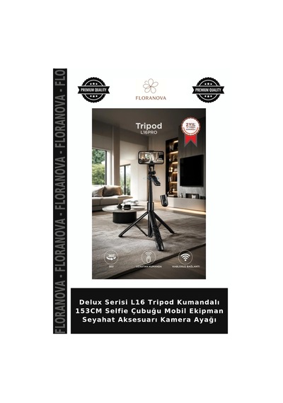 Delux Serisi L16 Tripod Kumandalı 153cm Selfie Çubuğu Mobil Ekipman Seyahat Aksesuarı Kamera Ayağı